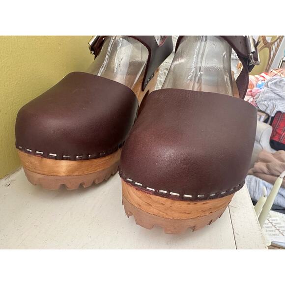 Mia ABBA Fall Clogs Slingback Heels Wine Color Wood Platform Heels sz 40 - Picture 7 of 16